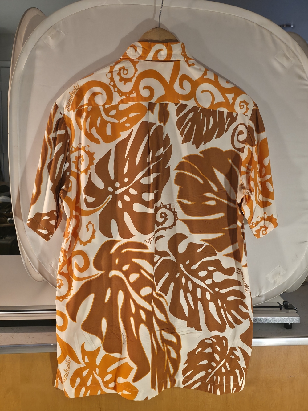 Vintage Manuheali'i Hawaiian Aloha Shirt Mens Small S Orange Monstera Pullover - Picture 4 of 6